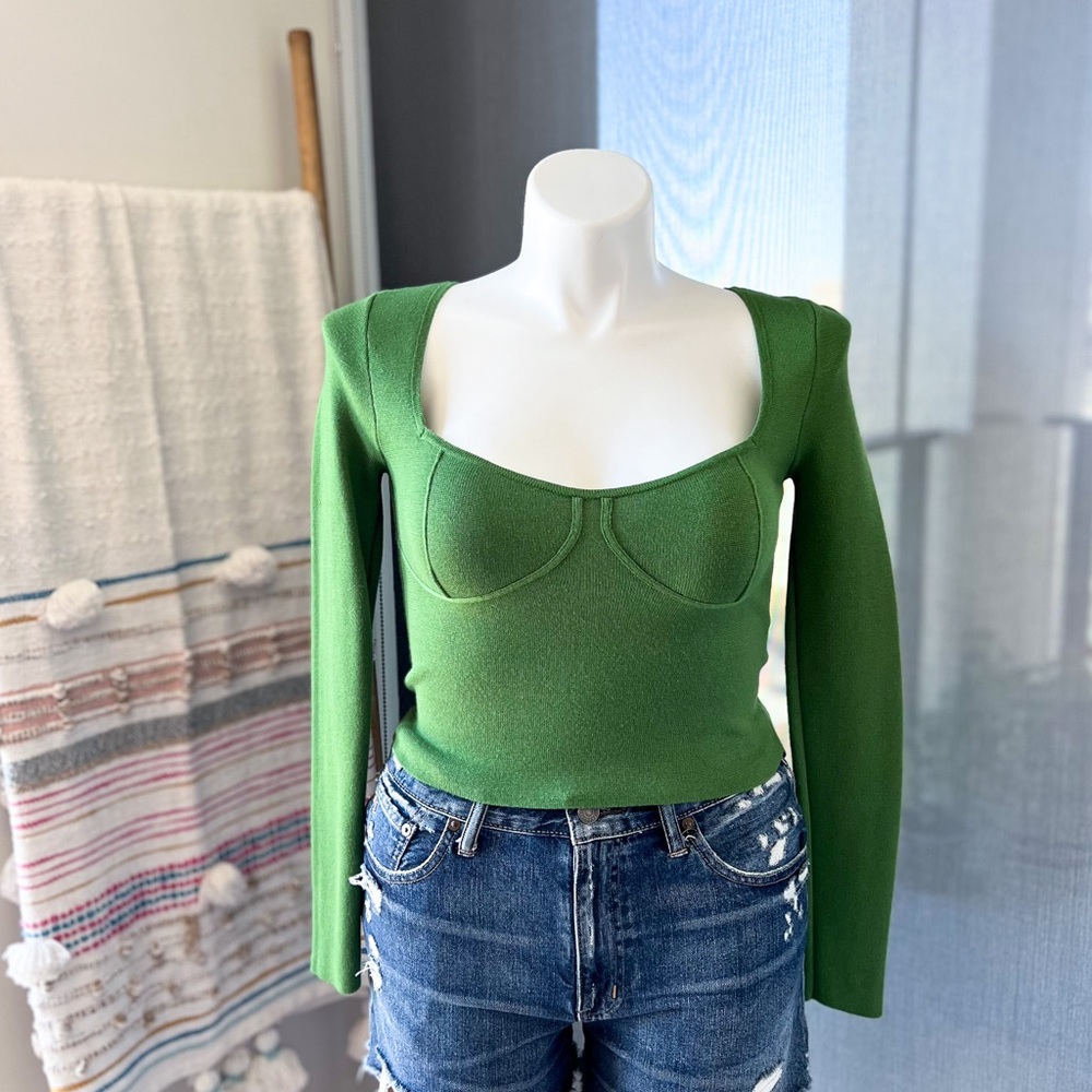 Abercrombie & Fitch Green Corset Style Long Sleeve Sweater Women’s Size Medium